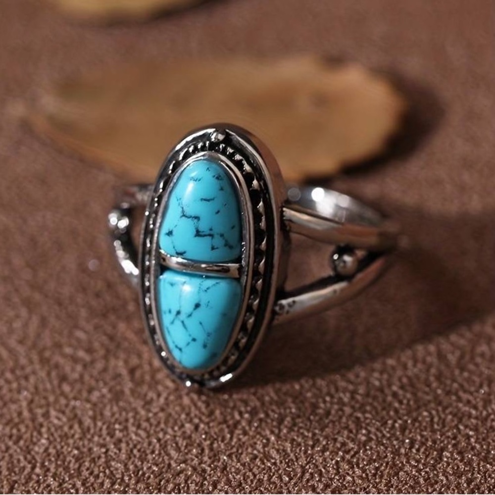 New Natural Blue Turquoise Navajo Genuine Silver Handmade OOAK Ring - Picture 8 of 16